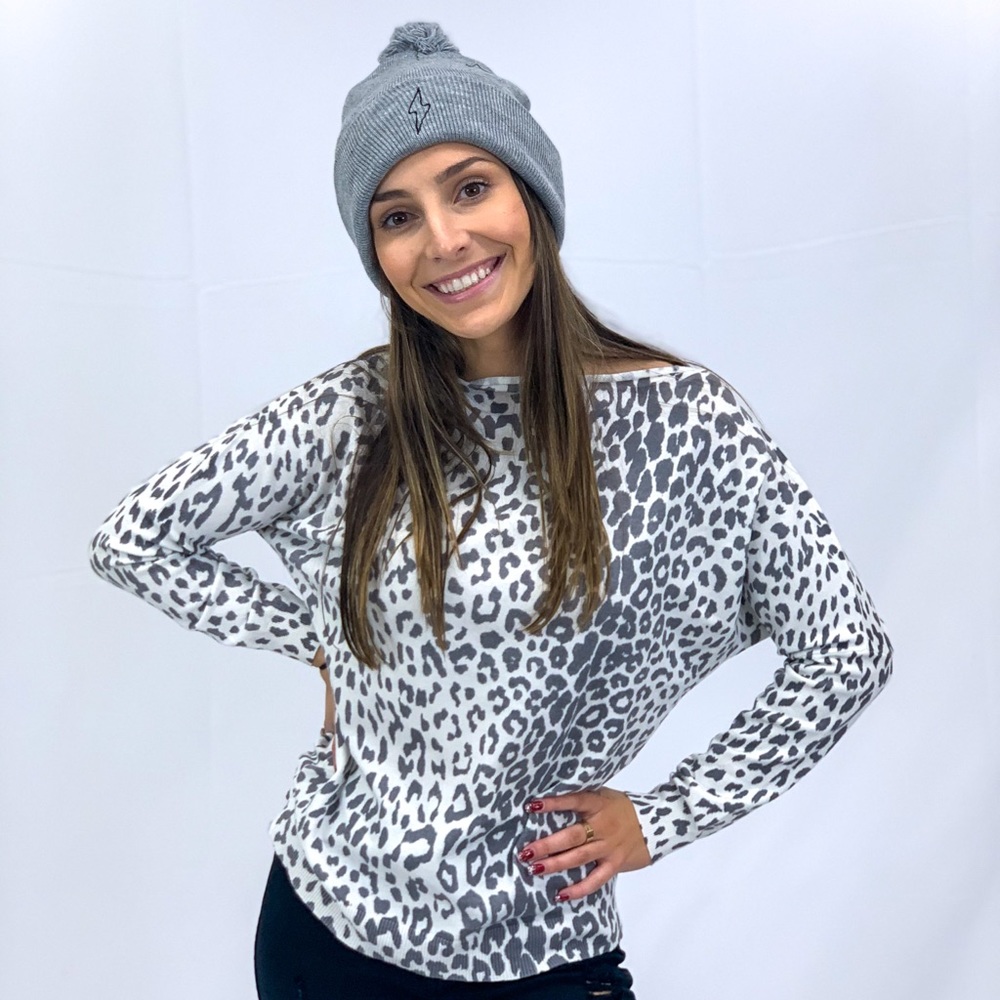 Embroidered Lightning Bolt Gray Beanie